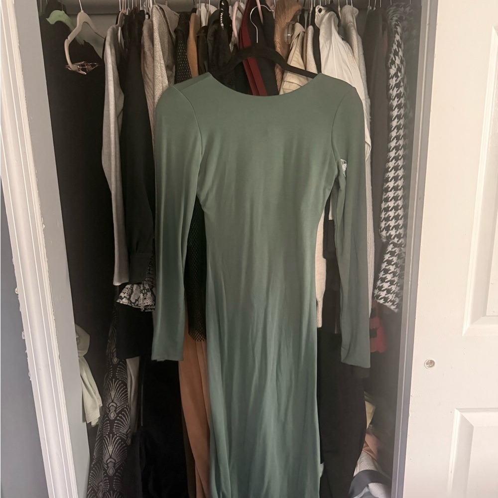 Oh Polly Long Sleeve Sage Green Fitted Maxi Dress